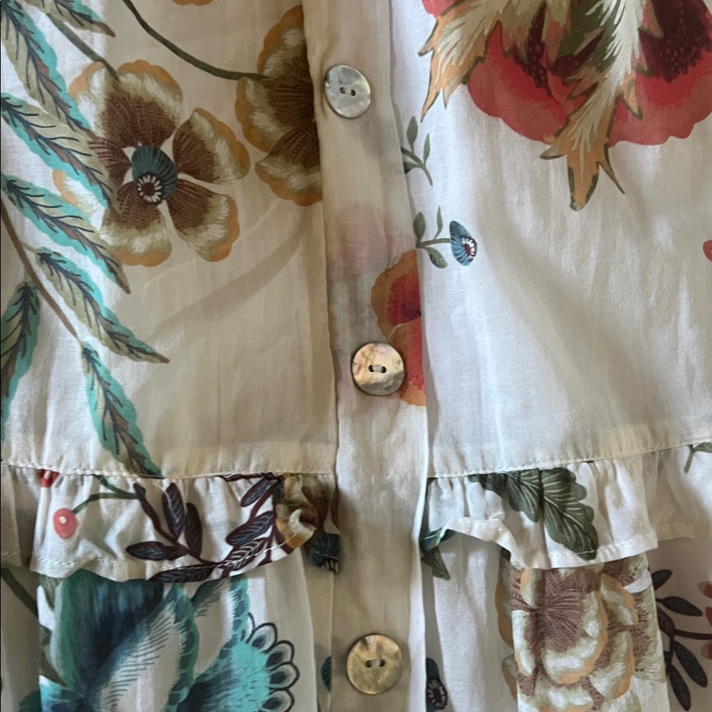 NWT Johnny Was Ecru Ardell tired ruffle skirt Size-L White/Multicolor Floral - Picture 2 of 12